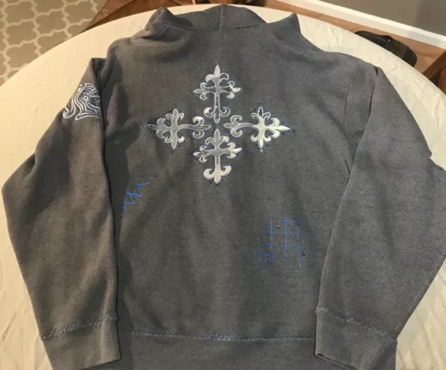 Jaded By Knight Swarovski Leather Blue Grey Cross Spartan Medium Hoodie Hoody 2