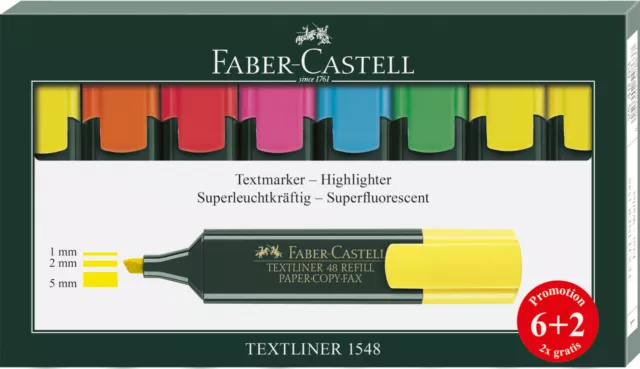 Faber-Castell Textmarker Set TL 48, 8er Etui, Neon Farben nachfüllbar 1 - 5 mm
