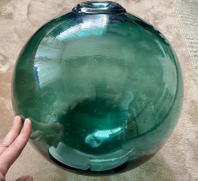 Japanese Glass Fishing Float Antique Authentic Large 15" Green, Blue Gradient