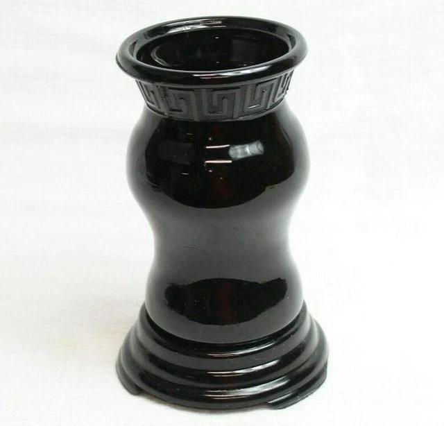 Vintage LE Smith Amethyst Black Depression Glass Vase w/ Stand Dark Purple MCM