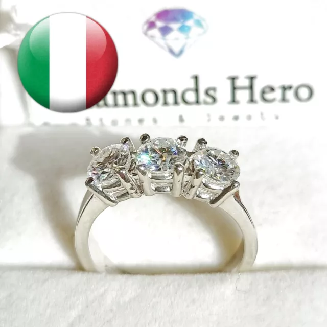 Anello trilogy Diamante in Moissanite certificato 1.5ct D VVS1 ring diamond