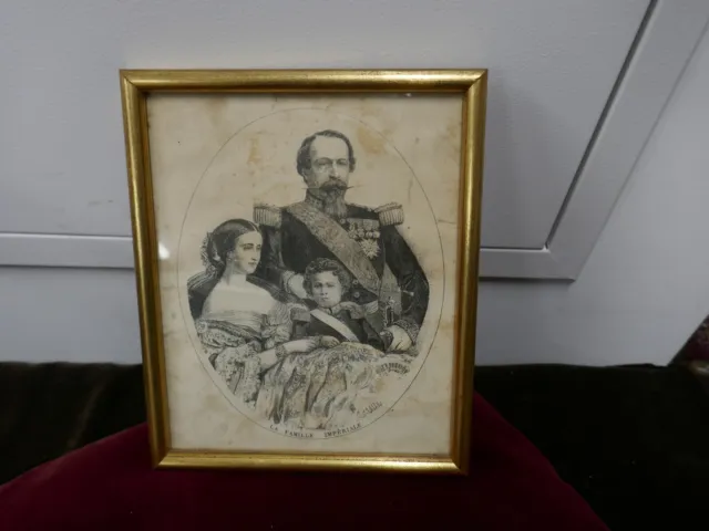 la famille impériale de Napoléon III,gravure fin 19ème,14x17,5cm,signatures