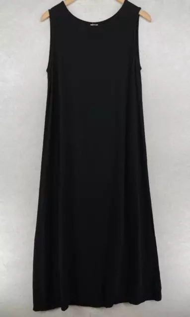 EILEEN FISHER Dress M Maxi Tank Round Neck Rayon Crepe Sleeveless Black Vintage