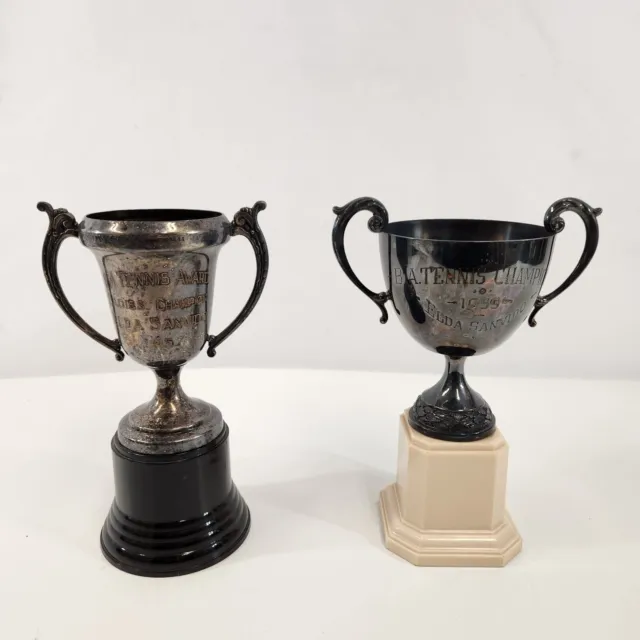 Silver Plated BA Tennis Trophy Cups 1957 1959 Ladies Champ Lot of 2 Awards