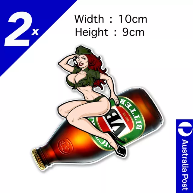 VB Bottle Sticker Suit Bar Camping Victoria BitteCar Sexy Pin Up Girl x2 Sticker