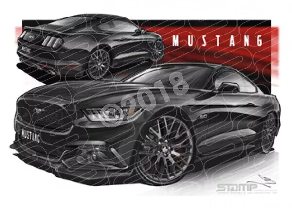 Mustang 2016 GT BLACK A2 FRAMED PRINT (FT356)