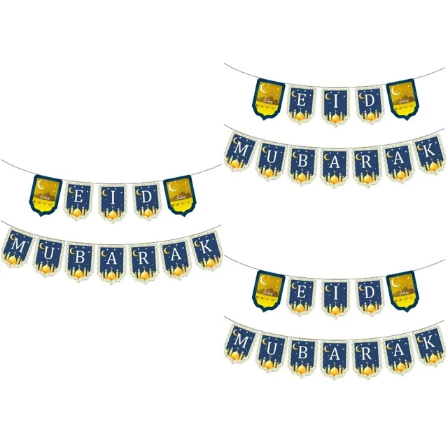 3 piezas Bandera Menos Bairam Guirnalda Islam EID Bandera Bunting
