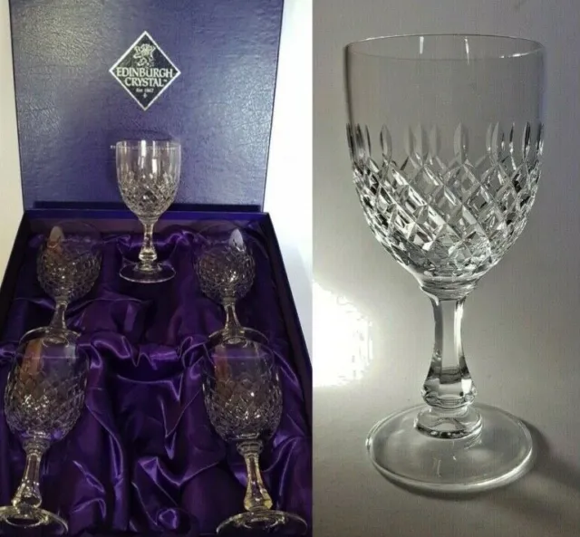 5 Boxed Edinburgh Crystal Classic Wine Glasses Water Goblets 16.5 Cm