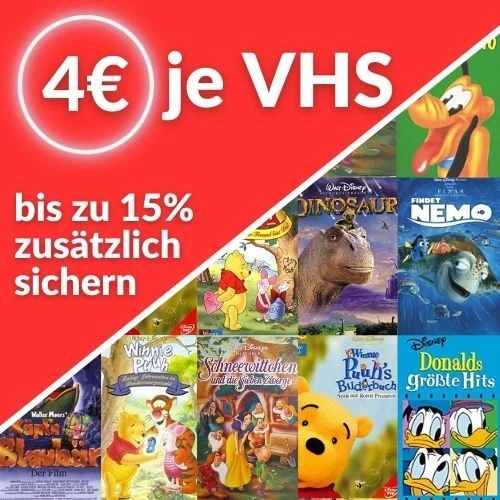 Große Disney VHS-Auswahl: Nur 4€! Bis zu 15% sparen!