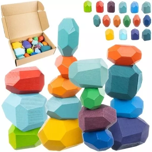 Kinder Montessori Spielzeug - 16 stk. Bunte Holzbausteine, Balancier Bauklötze