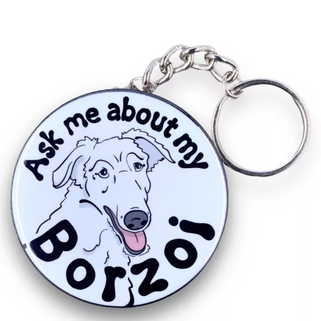 White Borzoi Keychain Ask Me About My Dog Key Ring Accessories Handmade