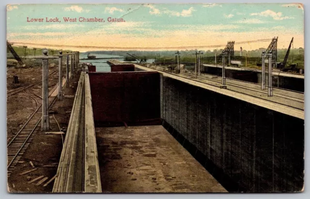 Lower Lock West Chamber Gatun Antique Divided Back Postcard