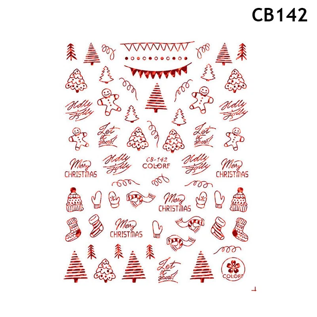 ✿ Pegatina para uñas de manicura 3D bronce copos de nieve Navidad pegatina roja