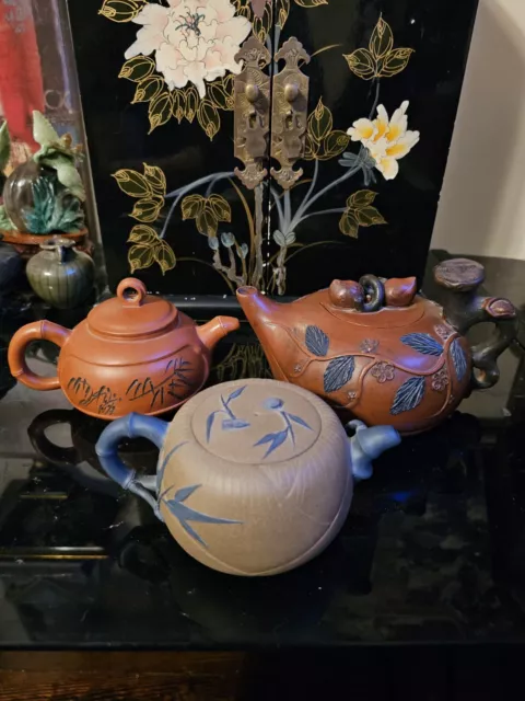 Yixing Clay Teapot Chinese Zisha Tea Pots Xishi Handmade Carved Tea Pot 3-Set