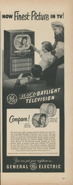 1950 General Electric Black Daylight Television Tennis Racket Vtg Print Ad L11
