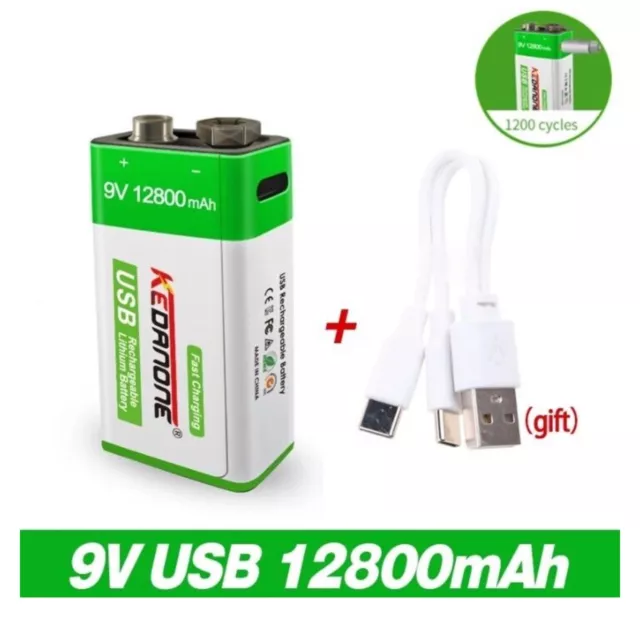 NEUE ⚡12800mAh⚡ USB 9 Volt li-ion Akku 6F22 9 V Li ion Lithium-Batterie