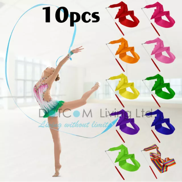 Bastone Nastro Palestra 4M Streamer Ginnastica Canna Girling Balletto Ritmico Danza 10PZ