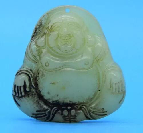 Buddha statue Pendant Collectable Old Chinese Natural Hetian Jade Hand carved