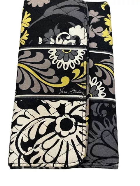 Vera Bradley Tri-Fold Baroque Wallet Gray Black Yellow Magnetic Closure Retired