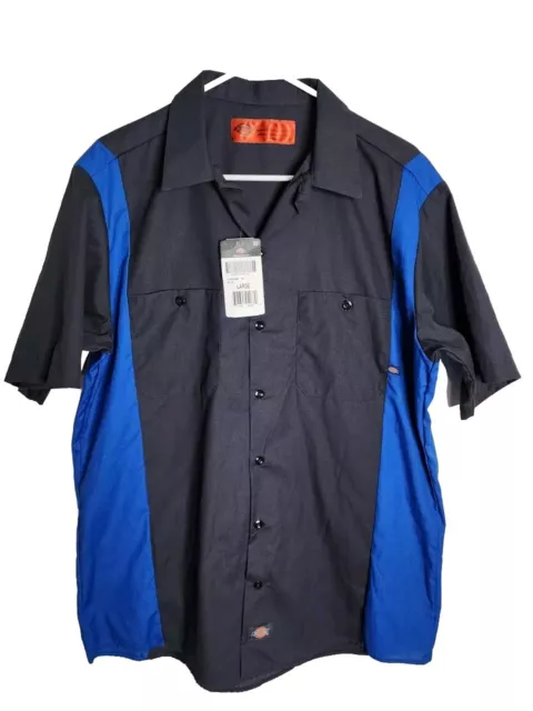DICKIES MEN'S MEDIUM Blue Short-Sleeve Two-Tone Work Shirt Button Up ...