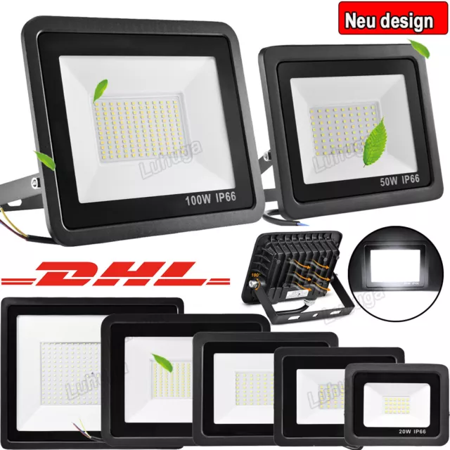 LED Fluter Strahler 10W 30W 50W 100W 200W SMD Außen IP66 Scheinwerfer Flutlicht