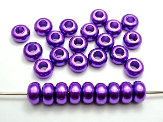 100 Dark Purple Acrylic Faux Pearl Rondelle Spacer Beads With Large 5mm Hole