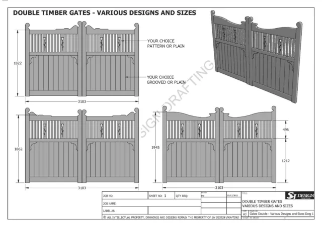 SINGLE & DOUBLE TIMBER GATE "BUILDING PLANS" - MANY SIZES - Make ur Own & Save $