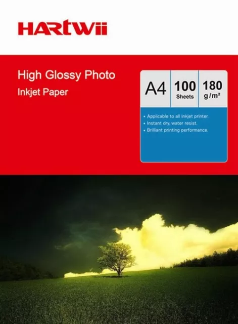 Hartwii 100 Sheets A4 180Gsm High Glossy Inkjet Paper for Photo Paper Printing