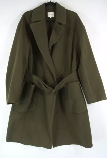 NEW VINCE Patch Pocket Belted Wool Blend Coat in Olive - Size XL #C4149