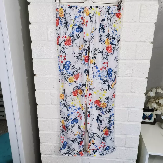 Nordstrom Lingerie Pajama Pants Womens Size Small White Floral Tie Waist Pockets