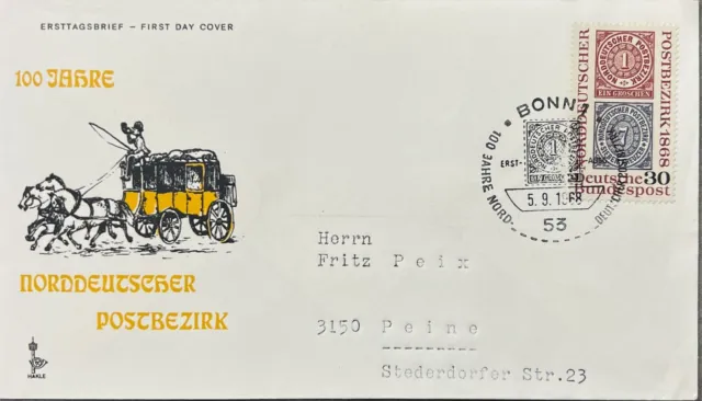 100 Jahre Norddeutscher Postbezirk 1968  Ersttagsbrief Europa