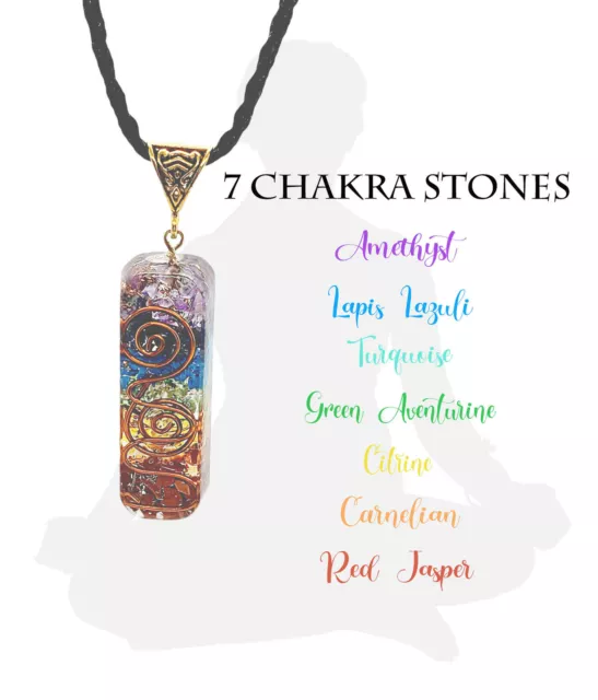 7 Chakra Healing Stones Orgone Pendant Copper Wire Handcrafted Orgonite Necklace