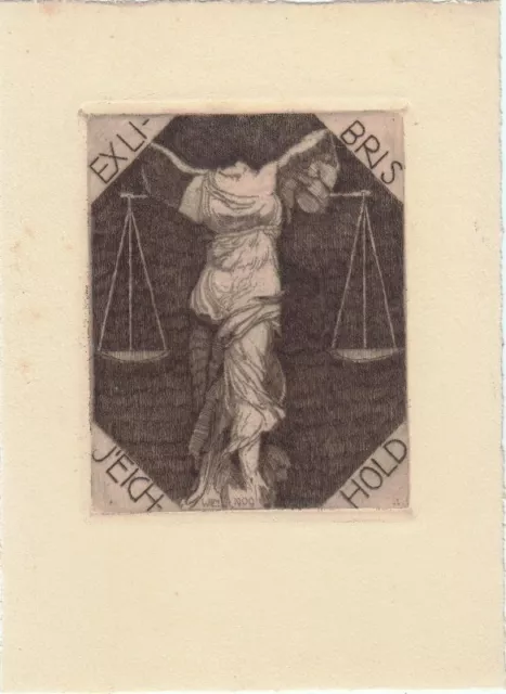 Exlibris Bookplates Radierung Wilm 1887-1953 Nike Waage Mythologie