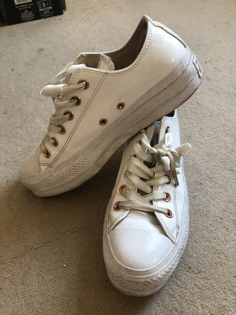 white rose gold leather converse