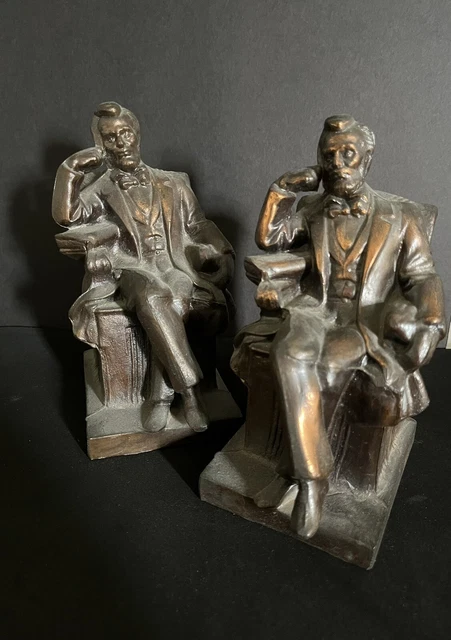 Two Abe Antique Bookends ~ Abraham Lincoln Painted Copper/Bronze Finish