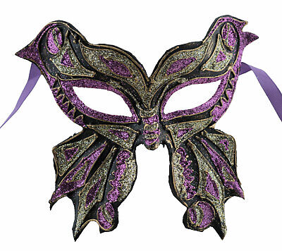 Mask from Venice Butterfly Farfella Black Silver Glitter Paper Mache 22529