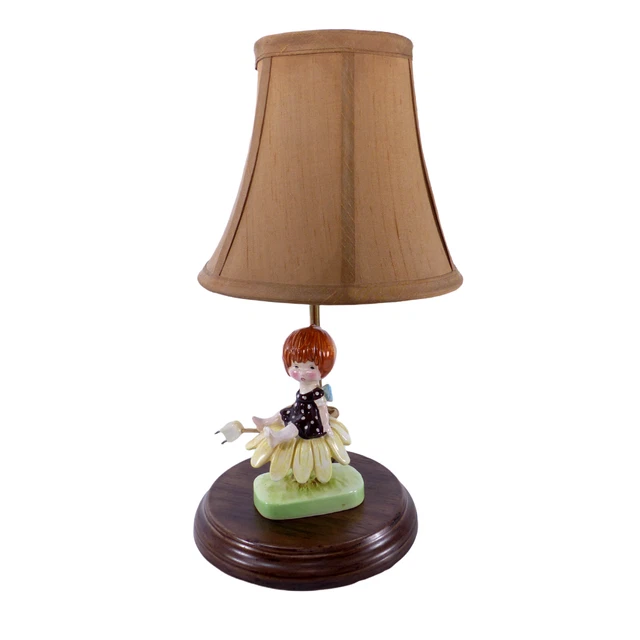 Holland Mold Lamp 16" Table Cute Red Hair Girl Sitting on Flower - Working VTG
