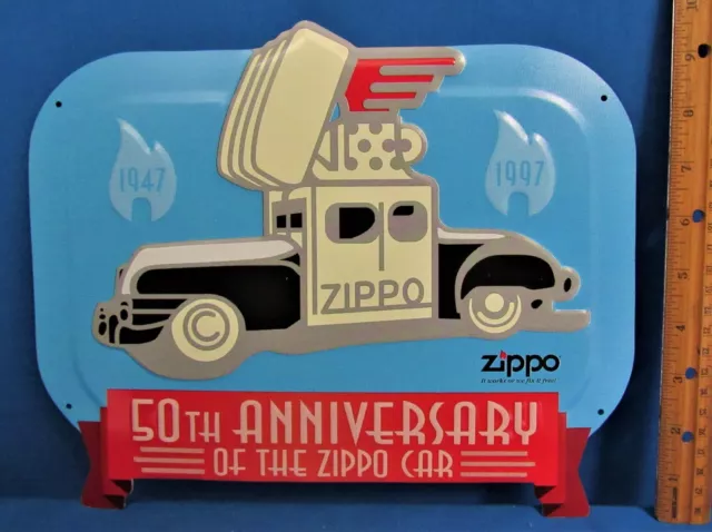 Zippo ~ Embossed Tin Sign ~ 50th Anniversary 1947 Zippo Car ~ Tobacco Store Sign