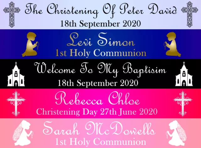 Personalised Christening Holy Communion Baptism Party Banner Rhinestone Option