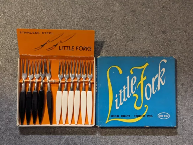 11x "Little Fork" Stainless Steel Canape / Buffet / Party Pick - Vintage / Boxed