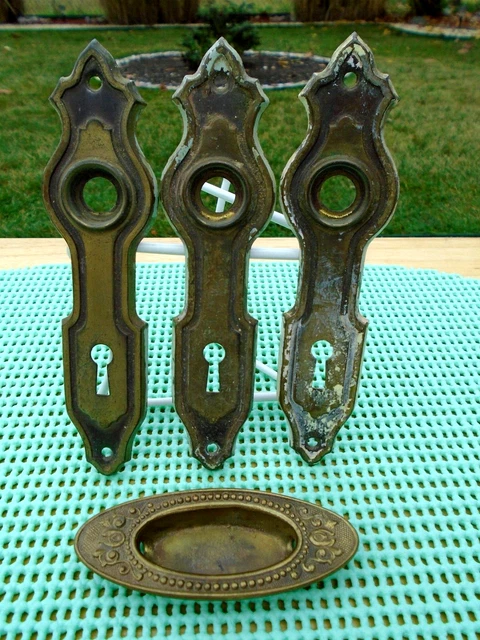 2 Vintage Antique Reproduction Brass Ring Pull Handles - 3-3/8" Tall X 1" Wide #H36