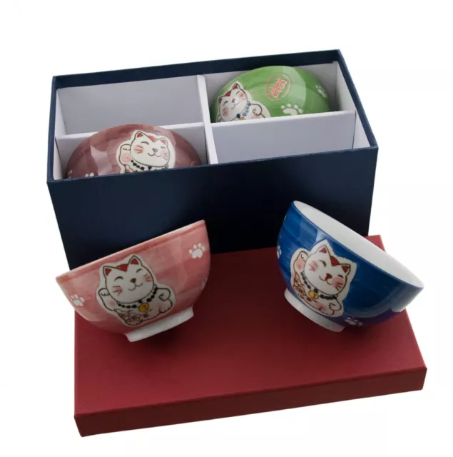 Set 4 Bol Chat Japonais Maneki Neko 11 cm en Porcelaine  212 -Top Qualite