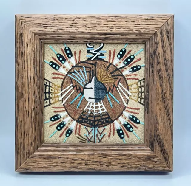 Native American Navajo 5.5" x 5.5" Sand Painting Signed Framed 3
