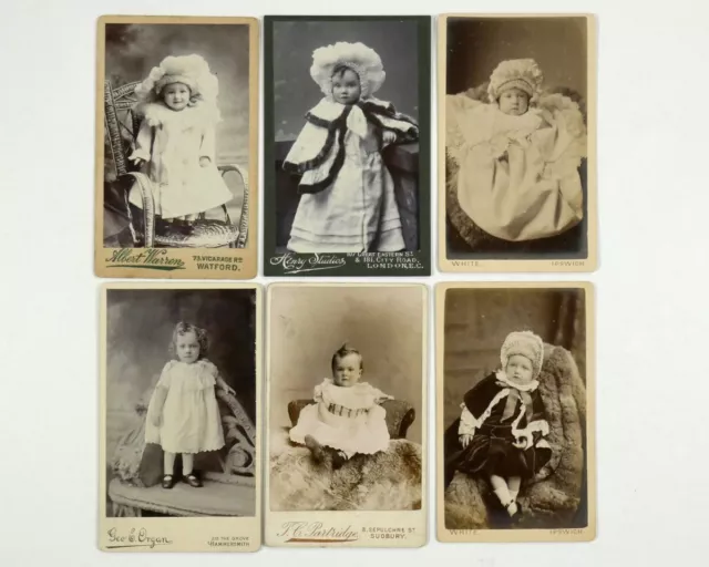 6 CDV Babies & Toddlers. Bonnets. Warren, Watford. Partridge, Ipswich. Geo Organ