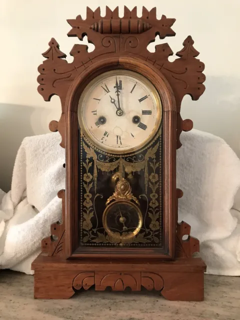 Vintage Antique Grandmothers wood Mantel Kitchen shelf Clock Jacot's Regulator
