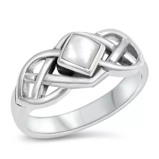 Celtic Knot Cutout Square Polished Ring New .925 Sterling Silver Band Sizes 5-10