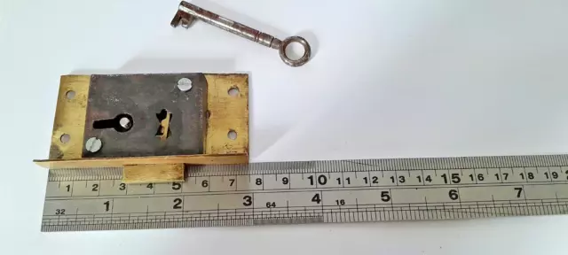 Brass-Steel Cupboard-Cabinet drawer lock 1 key 75mm x 38mm  (4279)