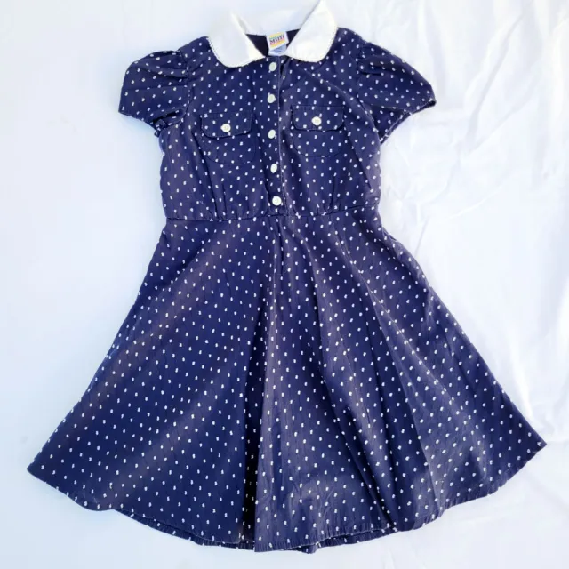 Harajuku Mini for Target Girl's Navy Swiss Dot Collared Dress - size 7/8