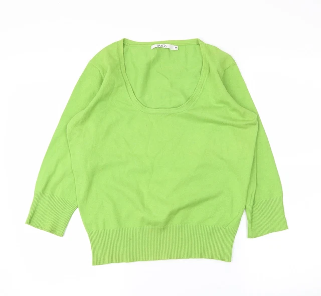 M&Co Womens Green Scoop Neck  Cotton Pullover Jumper Size M