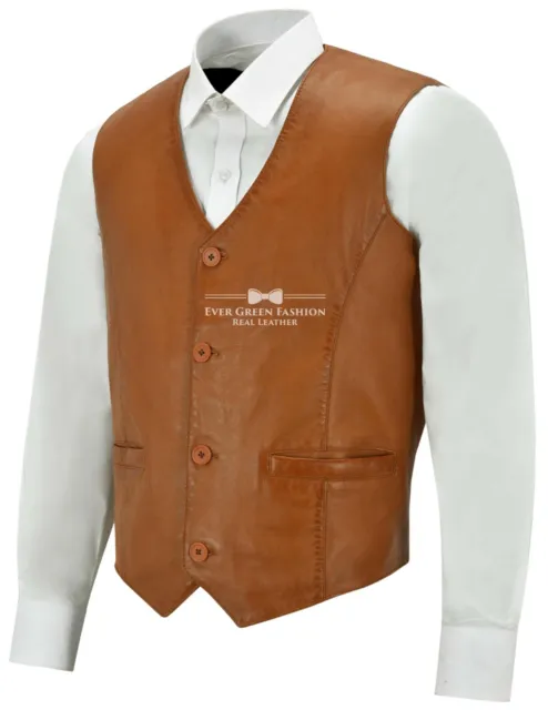 Mens Real Leather Waistcoat Tan Party Fashion Stylish Lambskin Leather Vest 5226 2